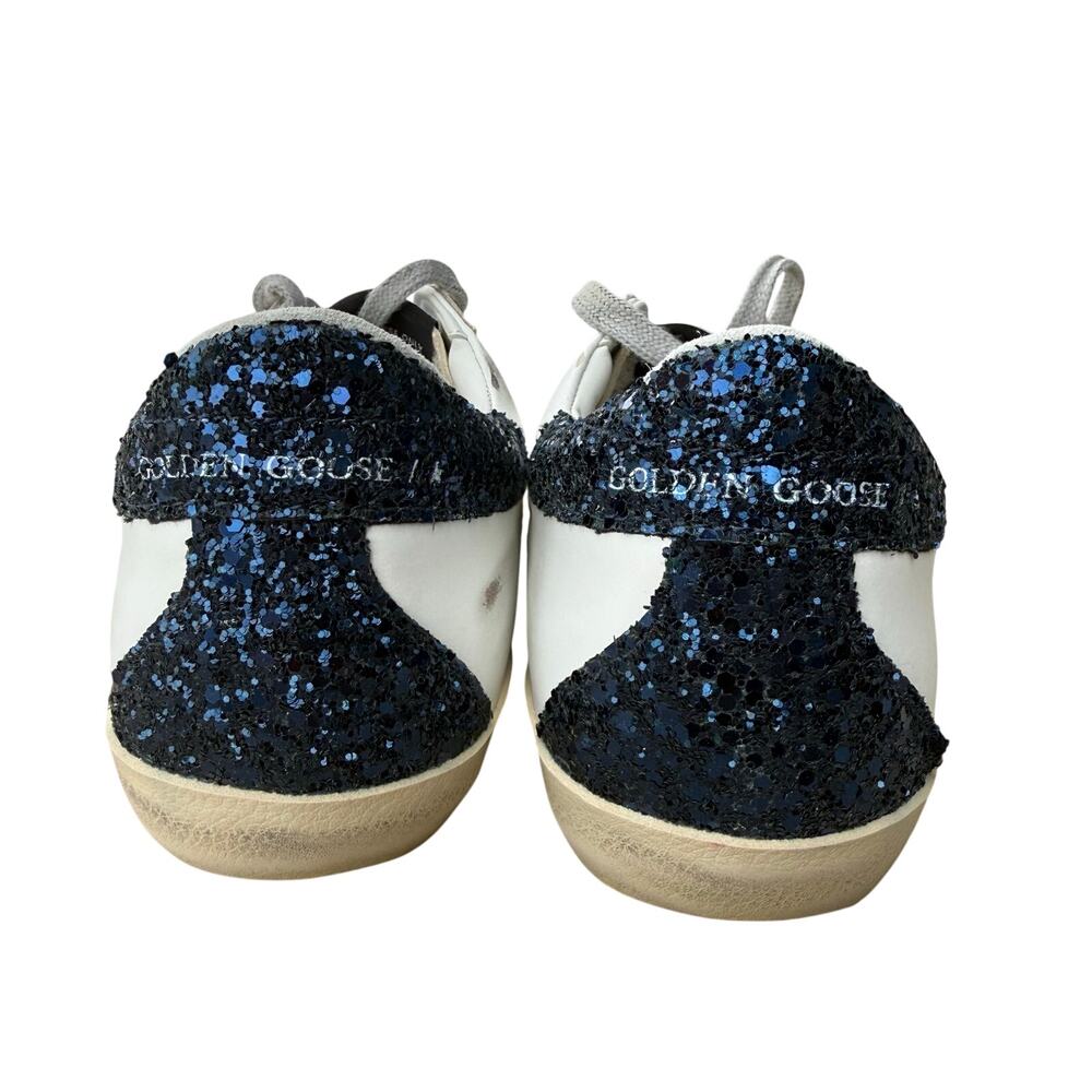 Golden Goose Women's Super-Star Silver Star & Blue Glitter Heel Tab Sneakers- 39 - Picture 7 of 10